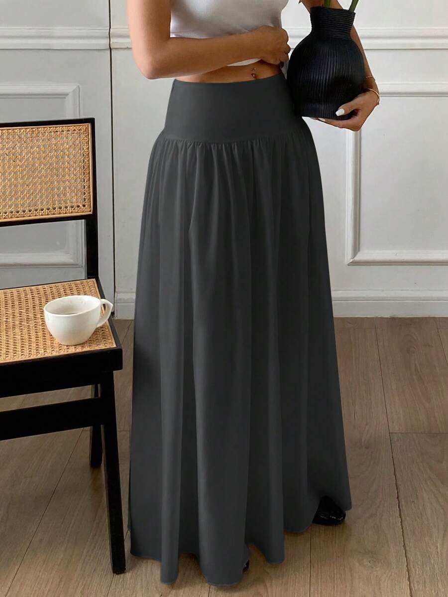 Cressida High Waist Wide Waistband Pleated Maxi Skirt - Grey