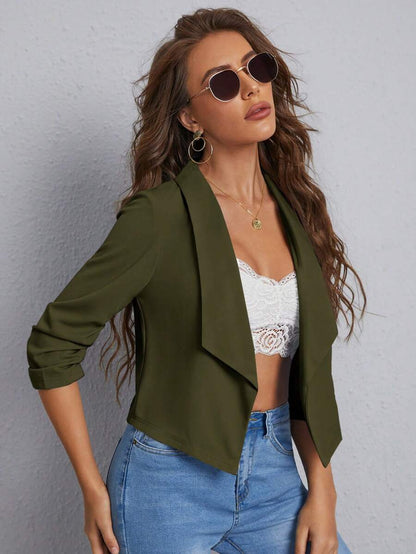 Diana Shawl Collar Ruched Crop Blazer - Army Green