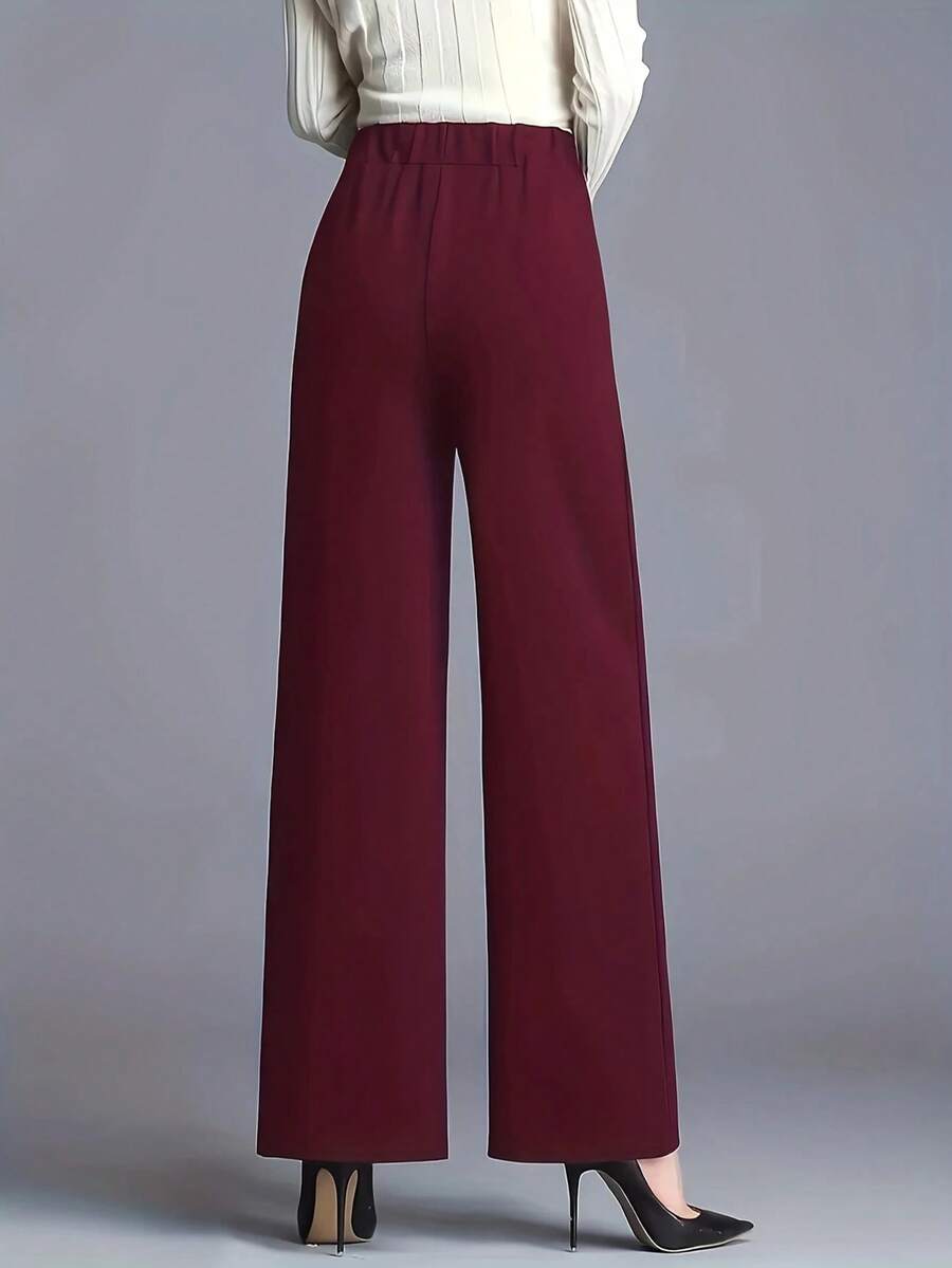 Estella Pressed Seam Straight Leg Knit Trousers - Burgundy