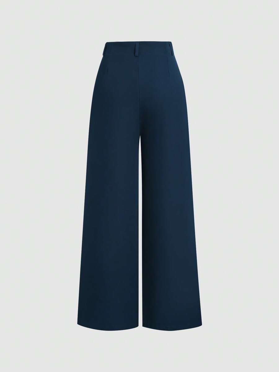 Katya Pleated Wide Leg Pants Tailored High Rise Trousers - Navy