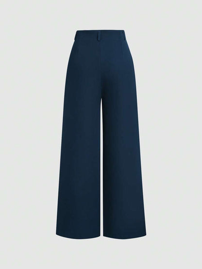 Katya Pleated Wide Leg Pants Tailored High Rise Trousers - Navy