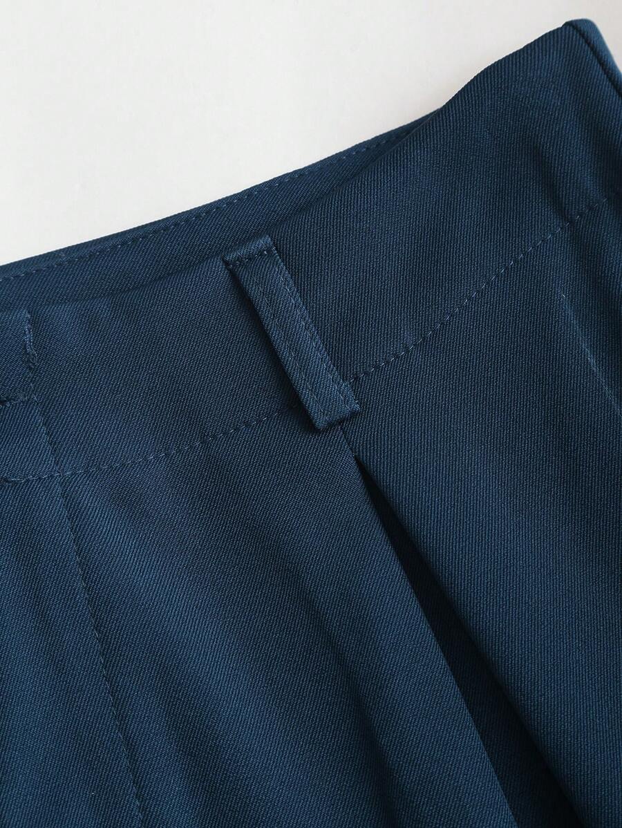 Katya Pleated Wide Leg Pants Tailored High Rise Trousers - Navy