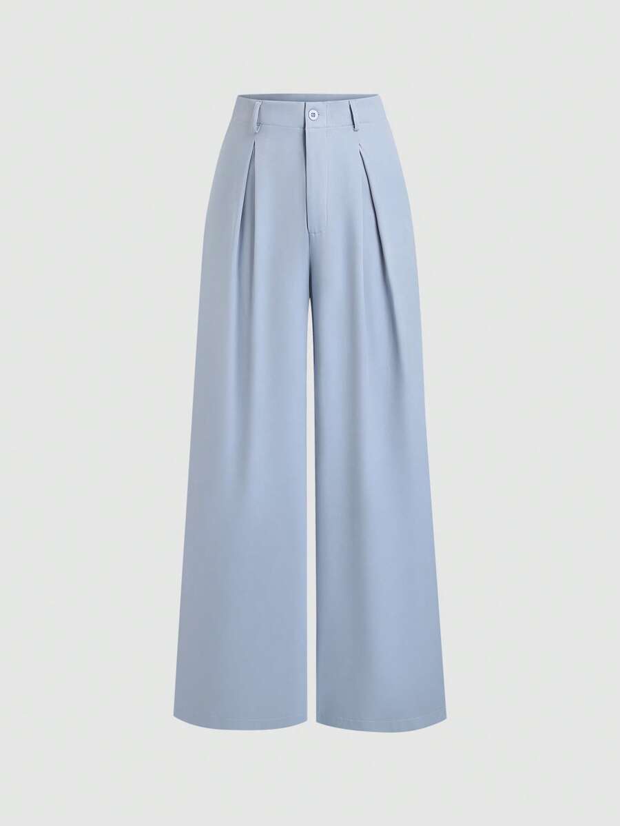 Katya Pleated Wide Leg Pants Tailored High Rise Trousers - Powder Blue