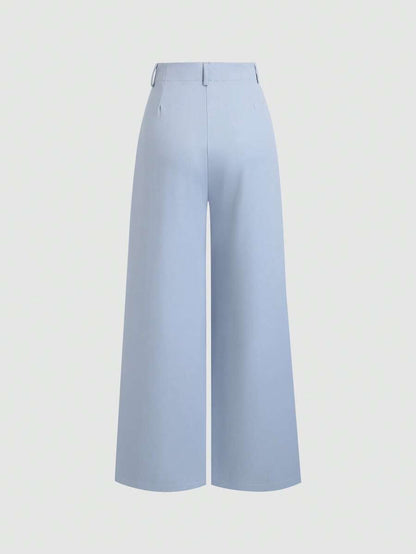 Katya Pleated Wide Leg Pants Tailored High Rise Trousers - Powder Blue