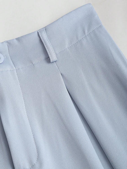 Katya Pleated Wide Leg Pants Tailored High Rise Trousers - Powder Blue