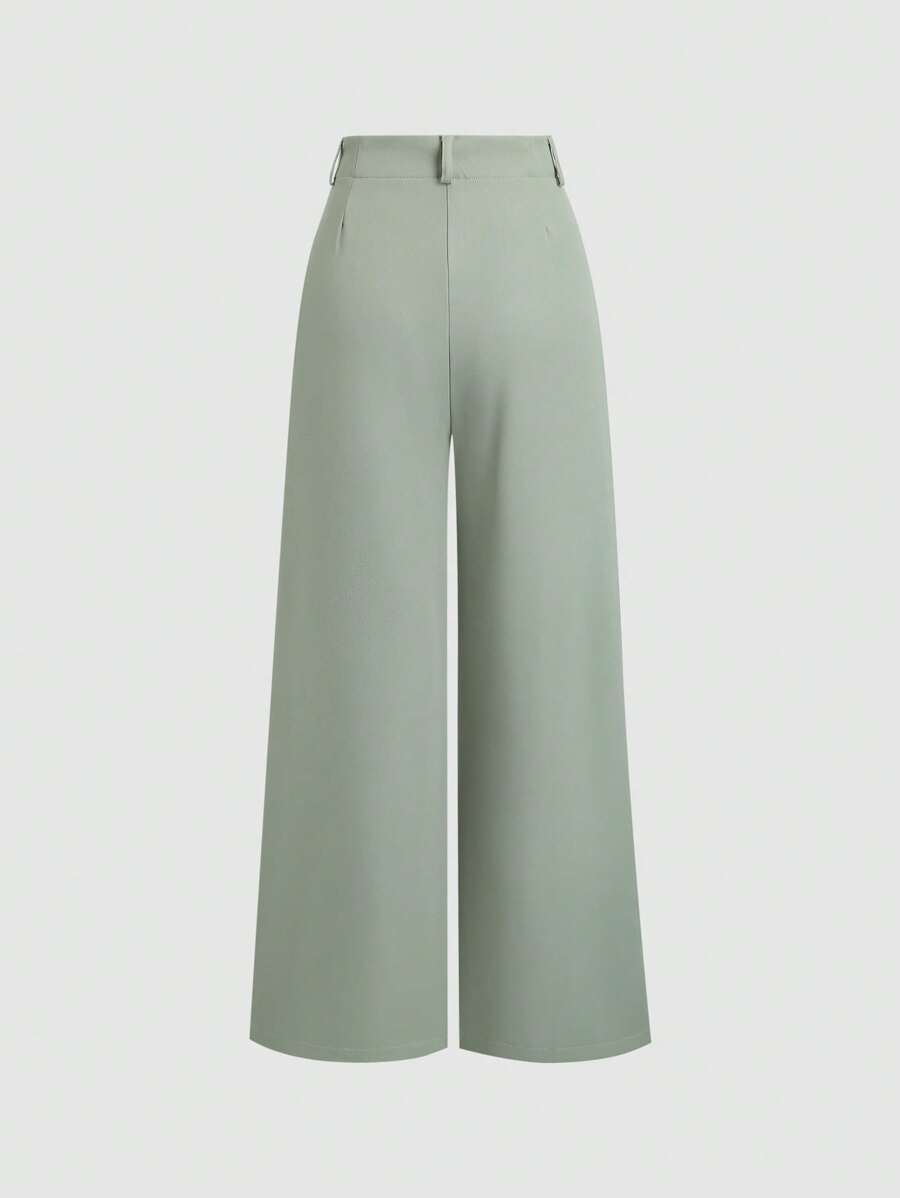 Katya Pleated Wide Leg Pants Tailored High Rise Trousers - Sage Green