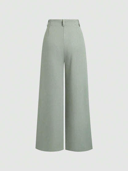 Katya Pleated Wide Leg Pants Tailored High Rise Trousers - Sage Green
