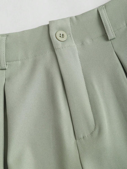 Katya Pleated Wide Leg Pants Tailored High Rise Trousers - Sage Green