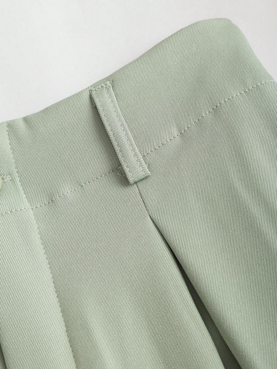 Katya Pleated Wide Leg Pants Tailored High Rise Trousers - Sage Green