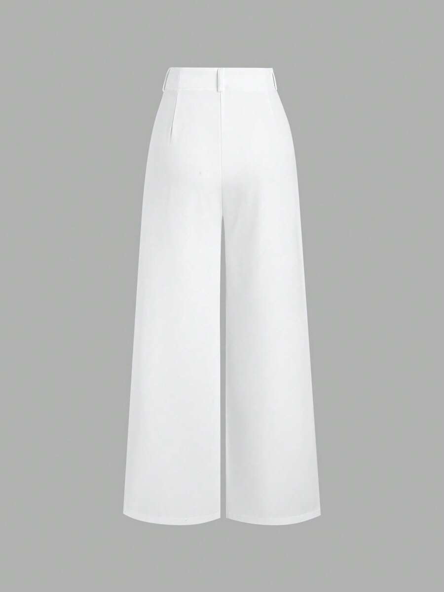 Katya Pleated Wide Leg Pants Tailored High Rise Trousers - White