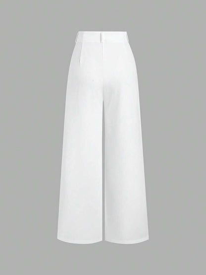 Katya Pleated Wide Leg Pants Tailored High Rise Trousers - White