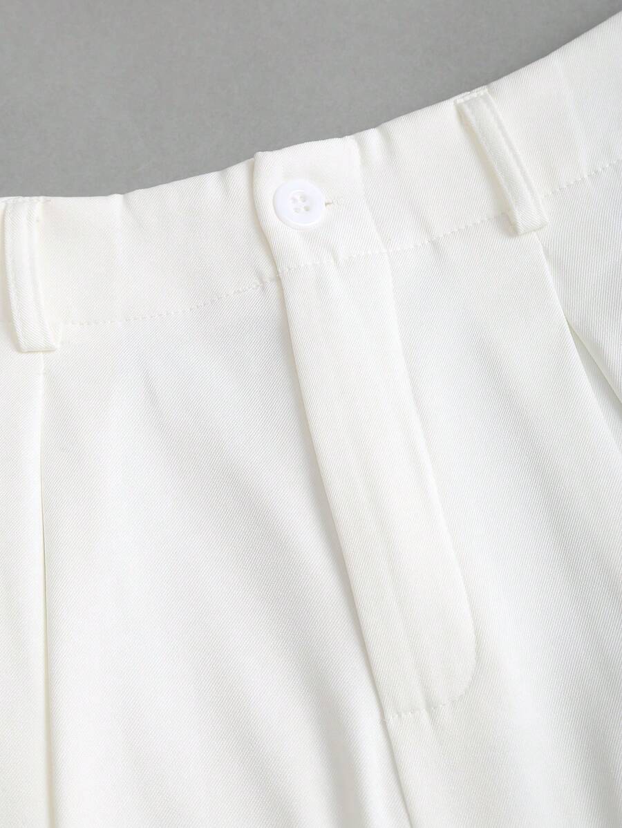 Katya Pleated Wide Leg Pants Tailored High Rise Trousers - White