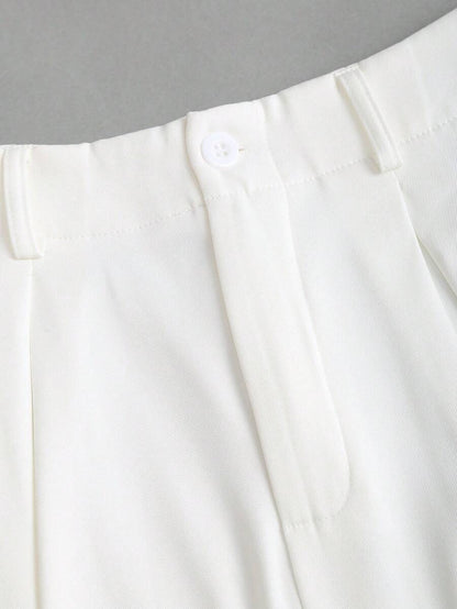 Katya Pleated Wide Leg Pants Tailored High Rise Trousers - White