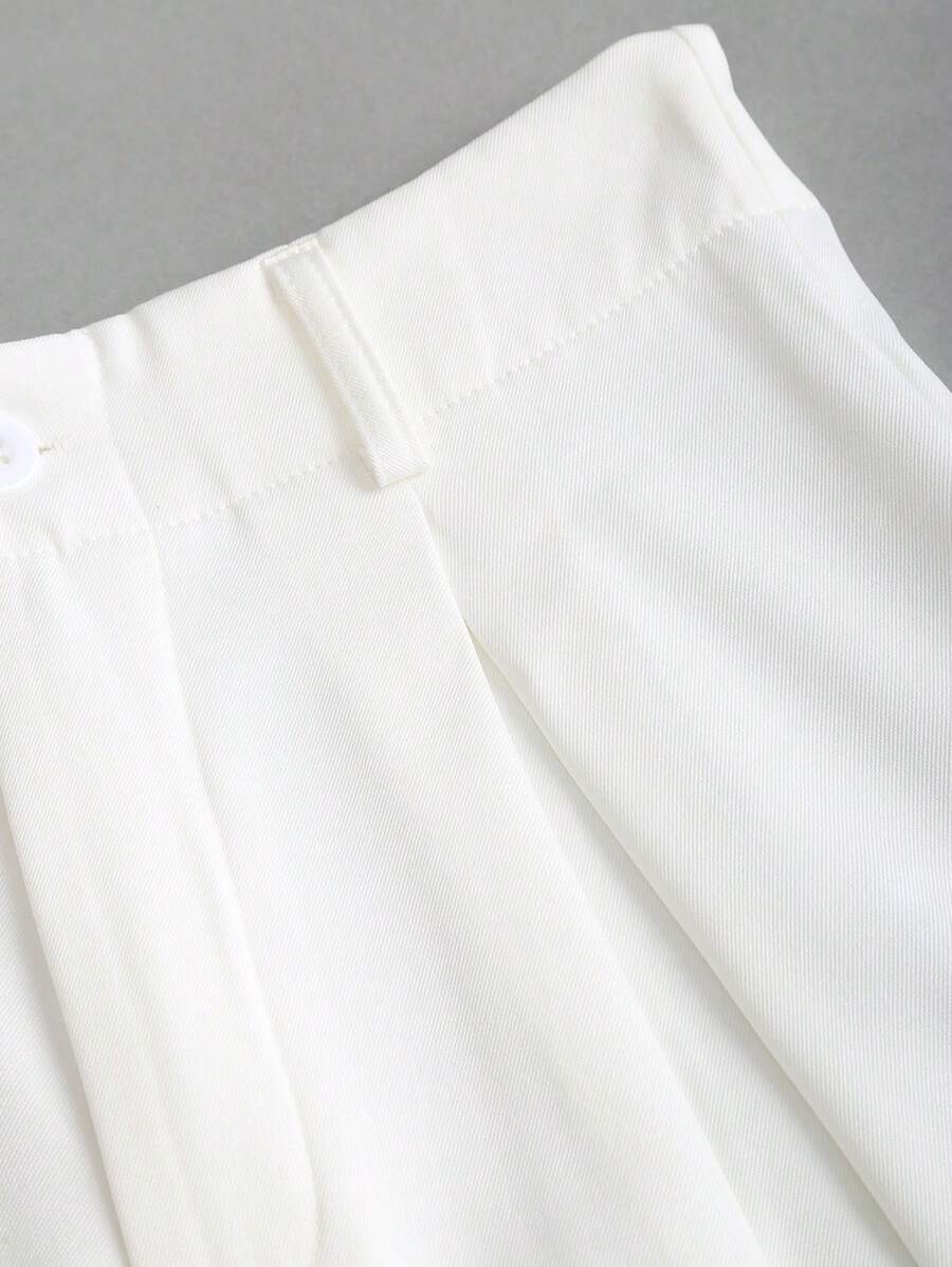 Katya Pleated Wide Leg Pants Tailored High Rise Trousers - White