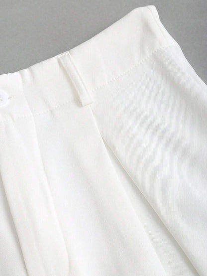 Katya Pleated Wide Leg Pants Tailored High Rise Trousers - White