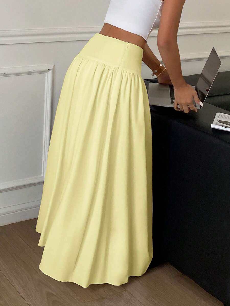 Cressida High Waist Wide Waistband Pleated Maxi Skirt - Butter Yellow