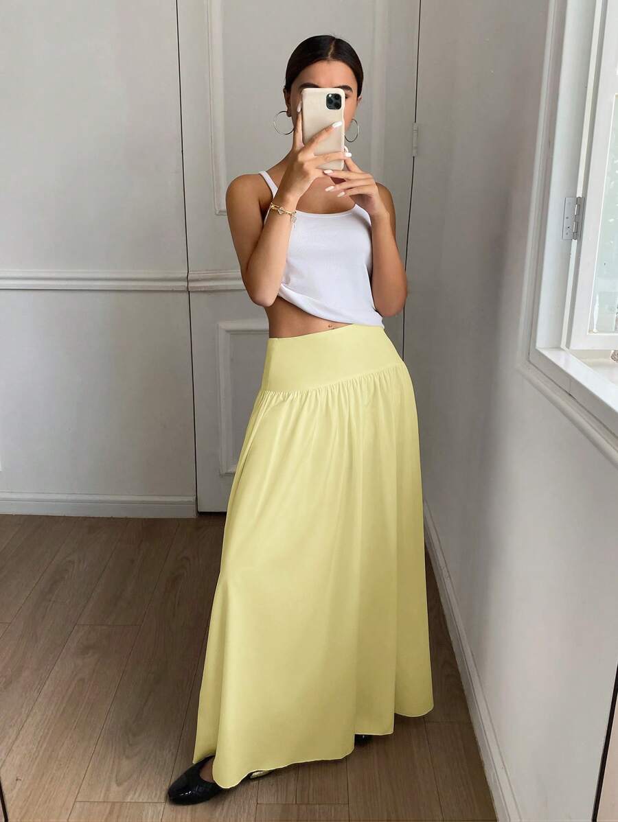 Cressida High Waist Wide Waistband Pleated Maxi Skirt - Butter Yellow