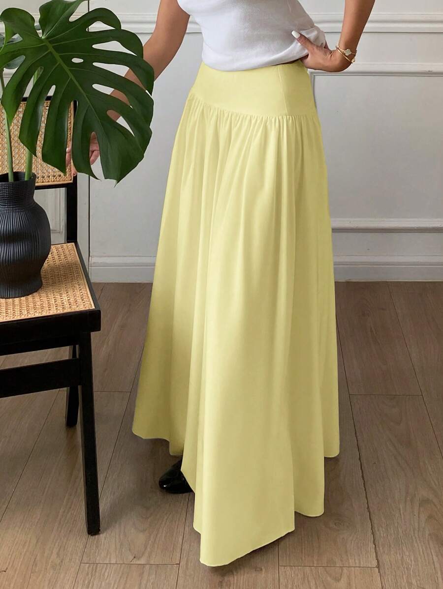 Cressida High Waist Wide Waistband Pleated Maxi Skirt - Butter Yellow