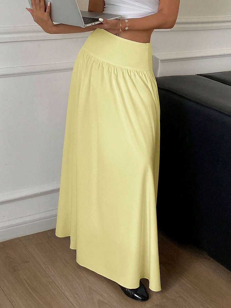 Cressida High Waist Wide Waistband Pleated Maxi Skirt - Butter Yellow
