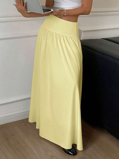 Cressida High Waist Wide Waistband Pleated Maxi Skirt - Butter Yellow