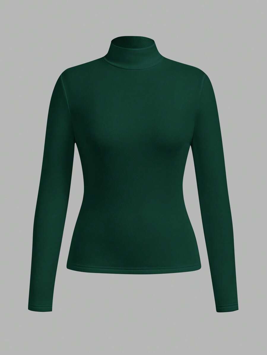 Aberdeen Fleece Lined Thermal Mock Neck Fitted Top - Green