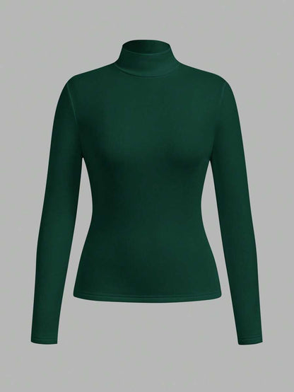 Aberdeen Fleece Lined Thermal Mock Neck Fitted Top - Green