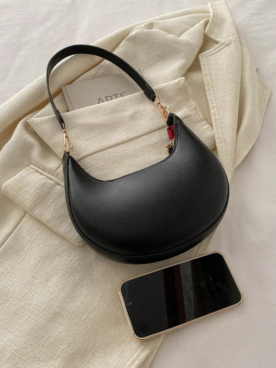 Women's Crescent Shoulder Bag, Faux Leather Half Moon Purse with Gold Hardware