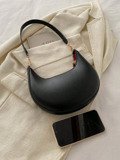 Women's Crescent Shoulder Bag, Faux Leather Half Moon Purse with Gold Hardware