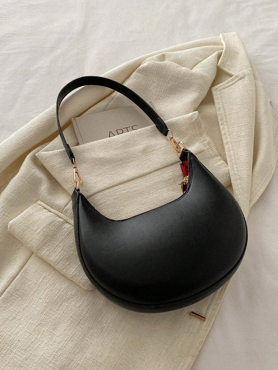 Women's Crescent Shoulder Bag, Faux Leather Half Moon Purse with Gold Hardware