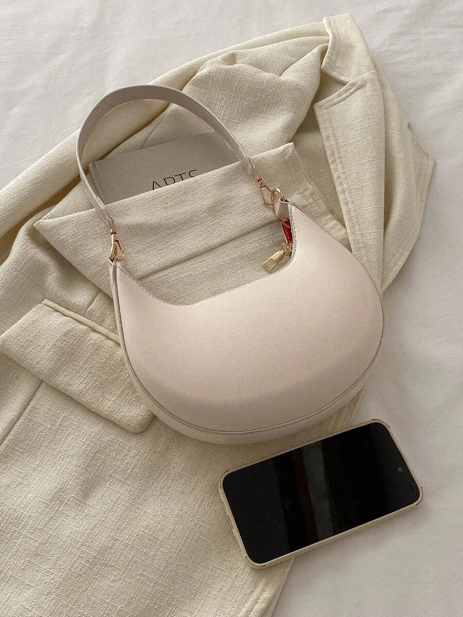 Women's Crescent Shoulder Bag, Faux Leather Half Moon Purse with Gold Hardware