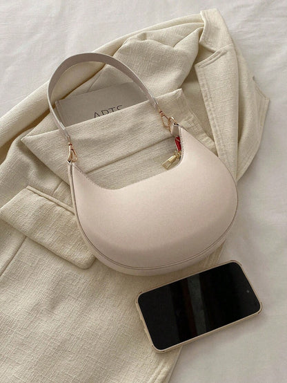 Women's Crescent Shoulder Bag, Faux Leather Half Moon Purse with Gold Hardware