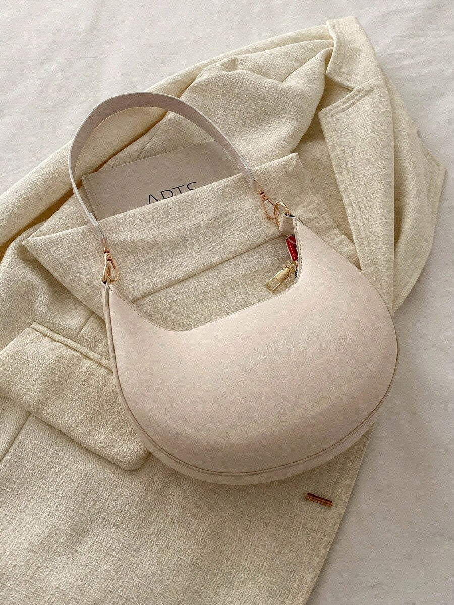 Women's Crescent Shoulder Bag, Faux Leather Half Moon Purse with Gold Hardware