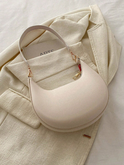 Women's Crescent Shoulder Bag, Faux Leather Half Moon Purse with Gold Hardware