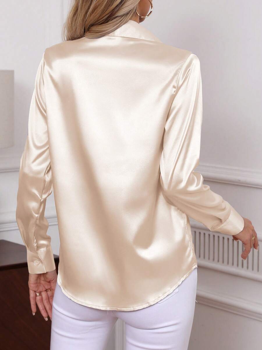 Como Satin Button Up Long Sleeve Blouse