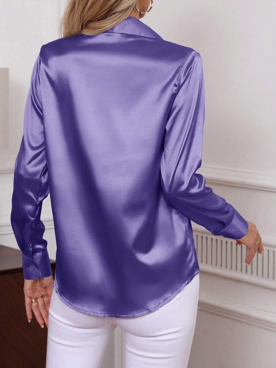 Como Satin Button Up Long Sleeve Blouse