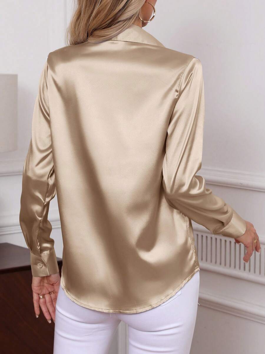 Como Satin Button Up Long Sleeve Blouse