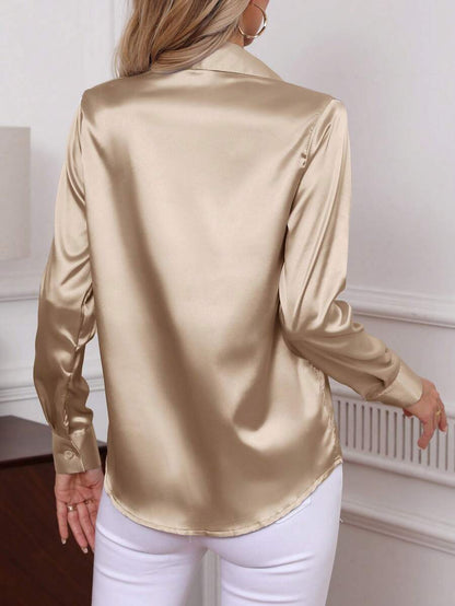 Como Satin Button Up Long Sleeve Blouse