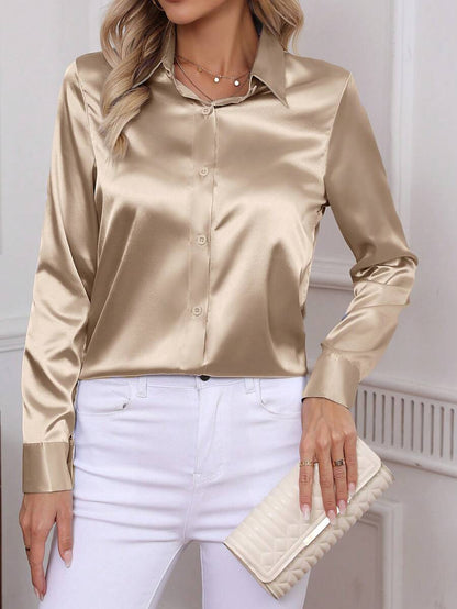Como Satin Button Up Long Sleeve Blouse