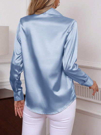Como Satin Button Up Long Sleeve Blouse