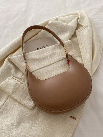 Women's Crescent Shoulder Bag, Faux Leather Half Moon Purse with Gold Hardware