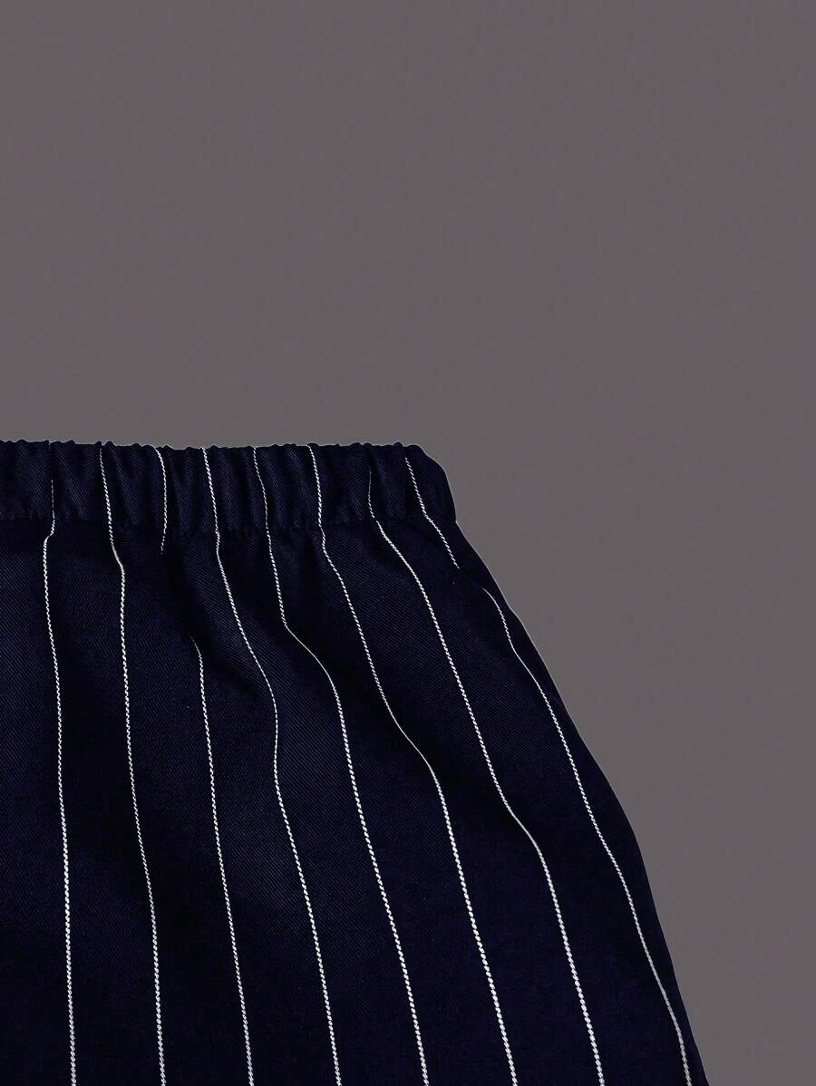 Philippa Pinstripe High-Waist Straight Leg Drawstring Trousers - Navy Pinstripe