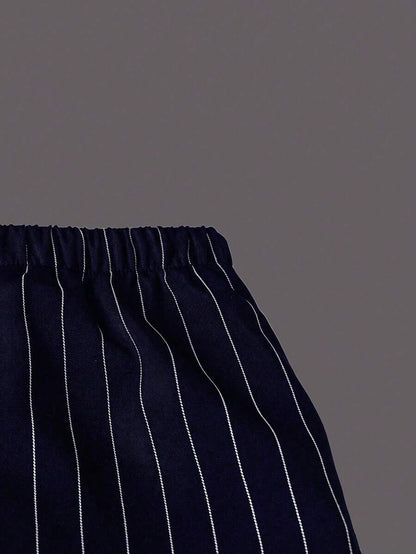 Philippa Pinstripe High-Waist Straight Leg Drawstring Trousers - Navy Pinstripe