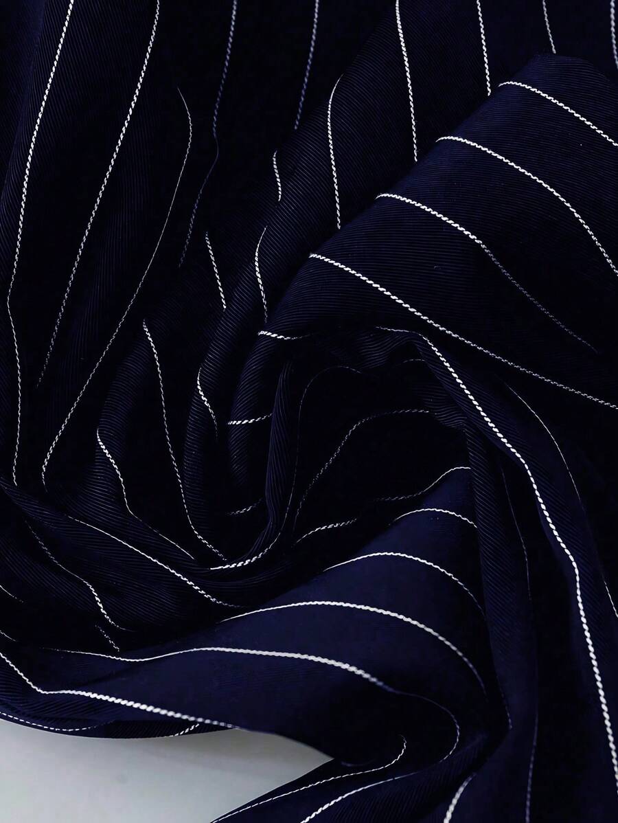 Philippa Pinstripe High-Waist Straight Leg Drawstring Trousers - Navy Pinstripe