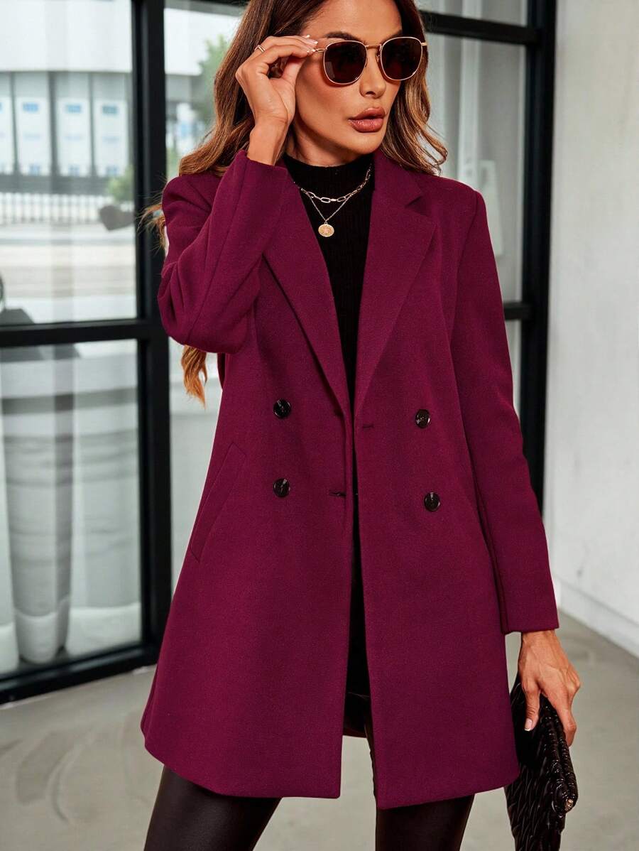 Aveline Double-Breasted Lapel Coat with Tailored Thigh-Length Cut - Mocha Brown