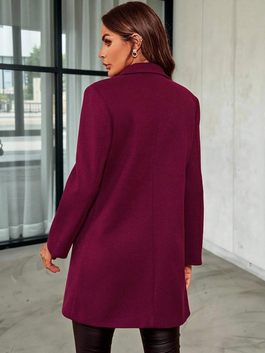 Aveline Double-Breasted Lapel Coat with Tailored Thigh-Length Cut - Coffee Brown