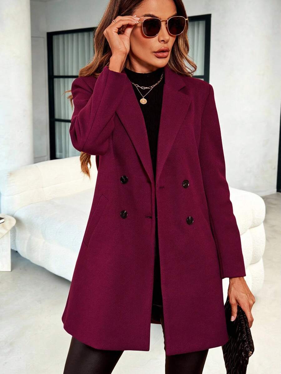 Aveline Double-Breasted Lapel Coat with Tailored Thigh-Length Cut - Dusty Pink