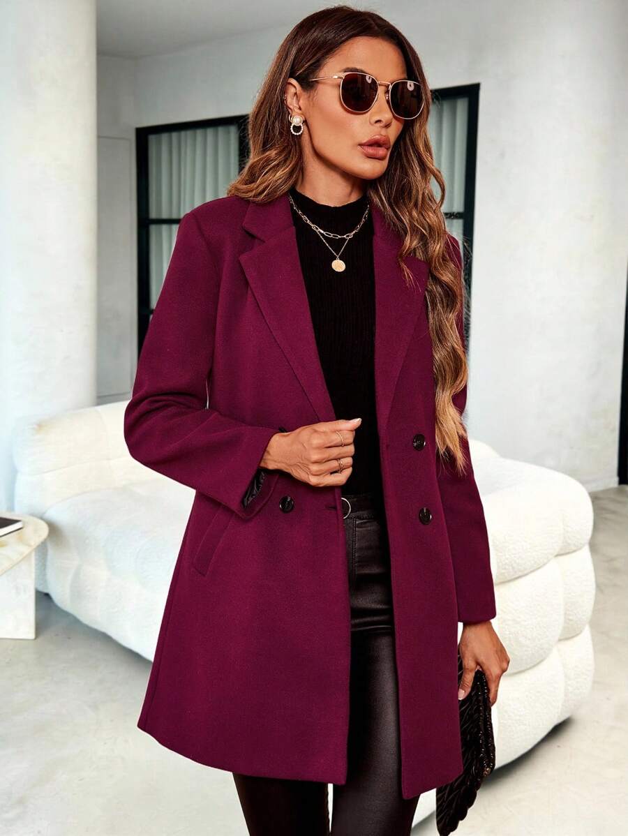 Aveline Double-Breasted Lapel Coat with Tailored Thigh-Length Cut - Dusty Blue