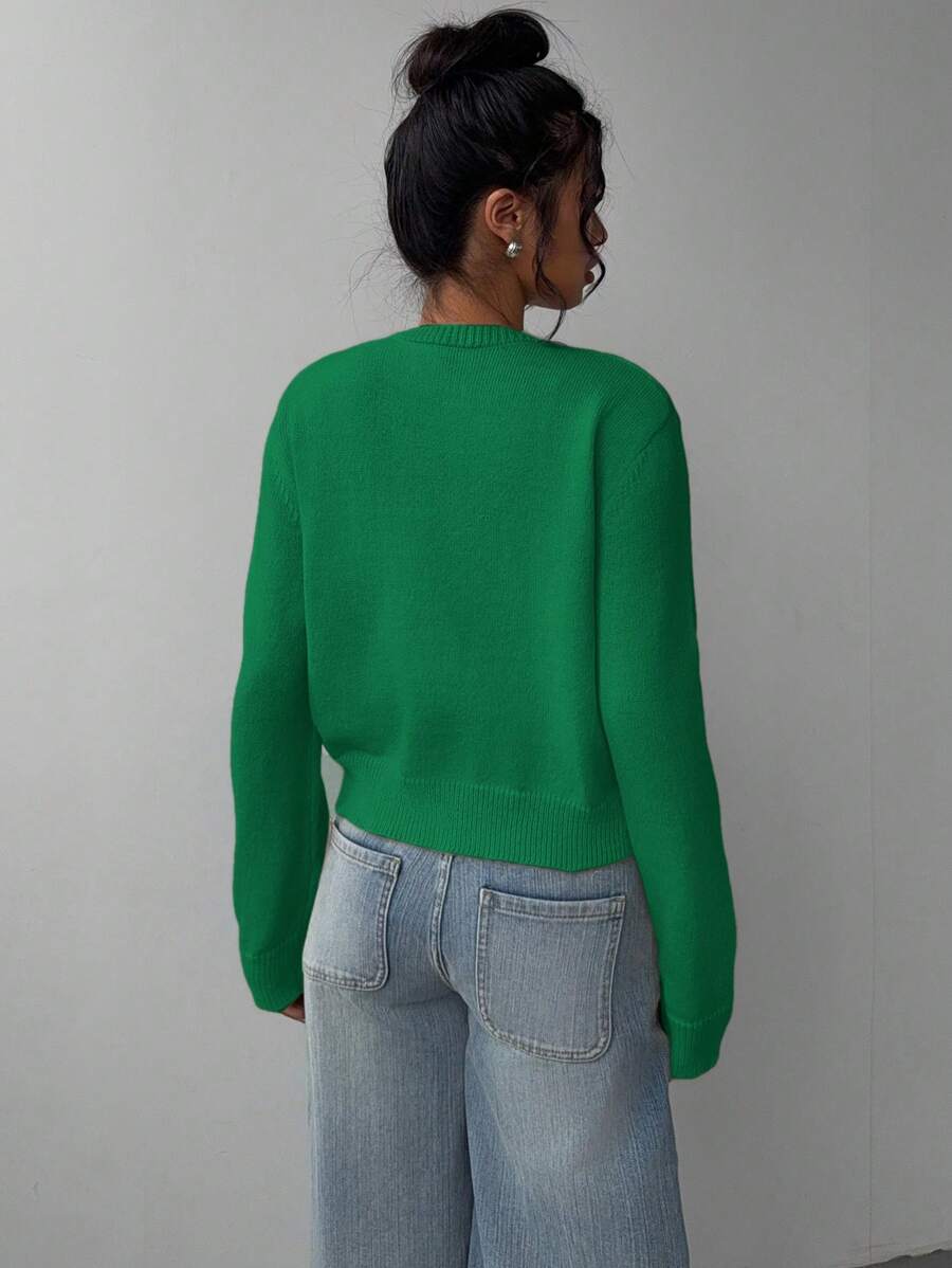 Elowen Round Neck Cropped Cardigan - Green