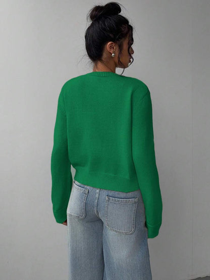 Elowen Round Neck Cropped Cardigan - Green