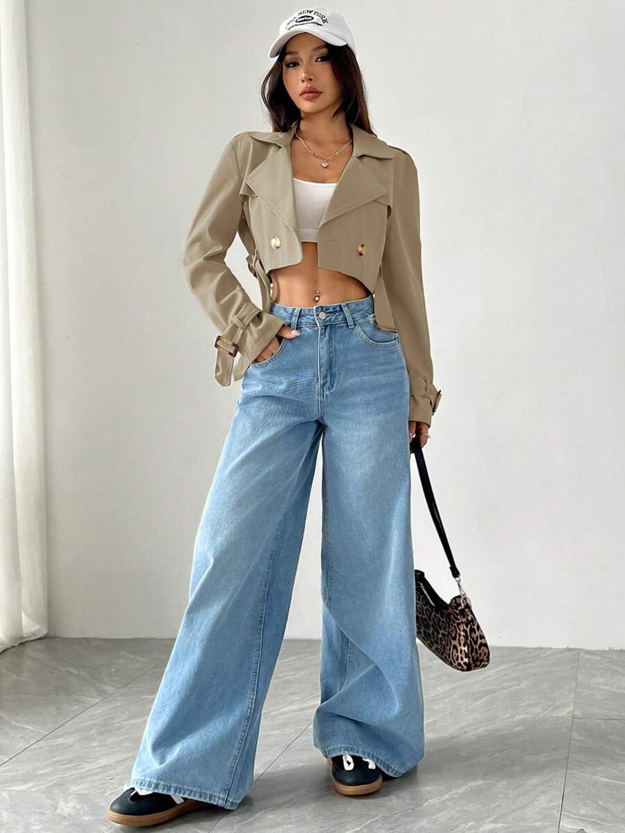 Dublin Cropped Double Breasted Trench Jacket with Belt